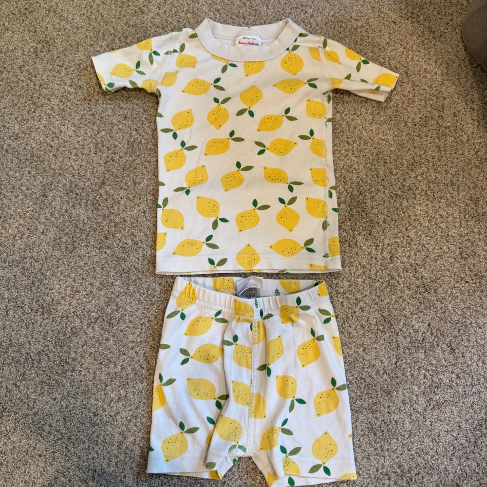 Hanna Andersson Kids Lemon Print Organic Cotton Pajama Set 100cm US 4 Shortie PJ
